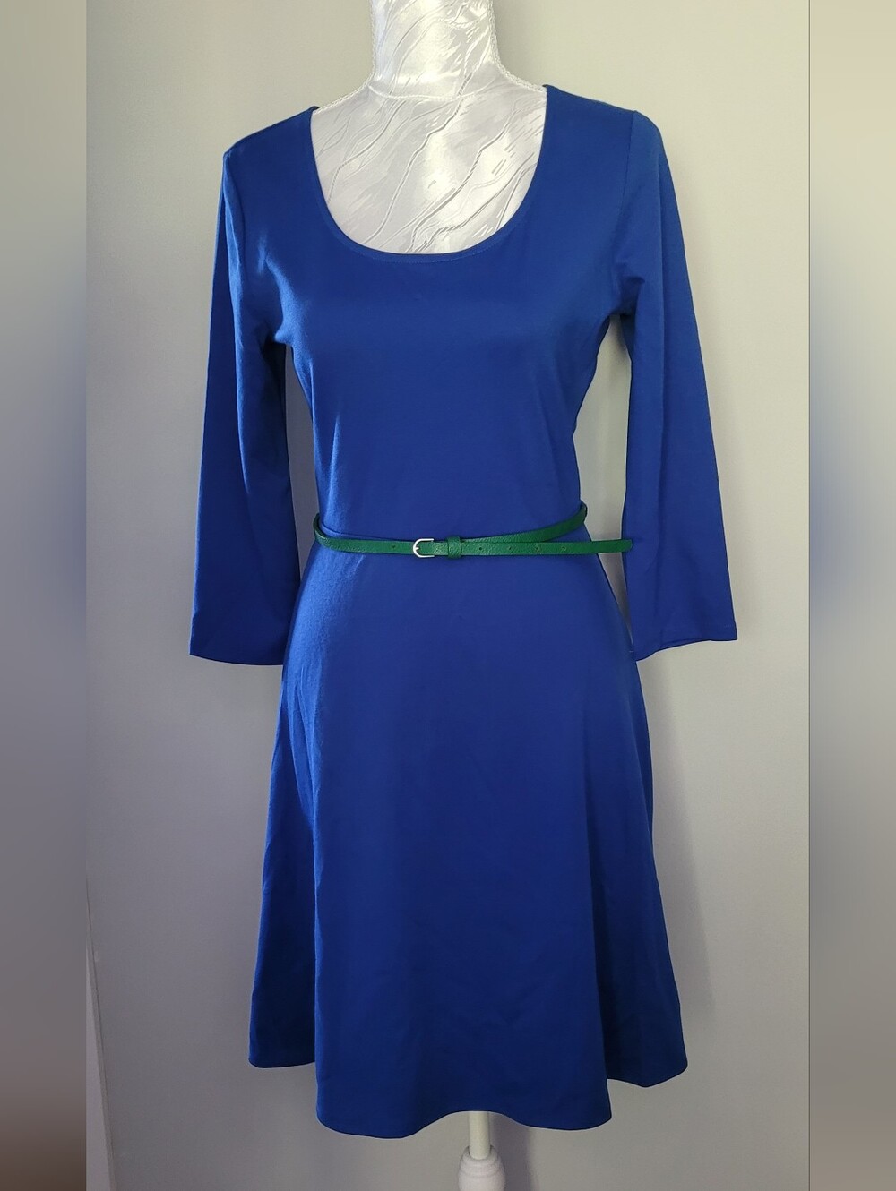 Classic Scoop-Neck Blue A-Line Dress